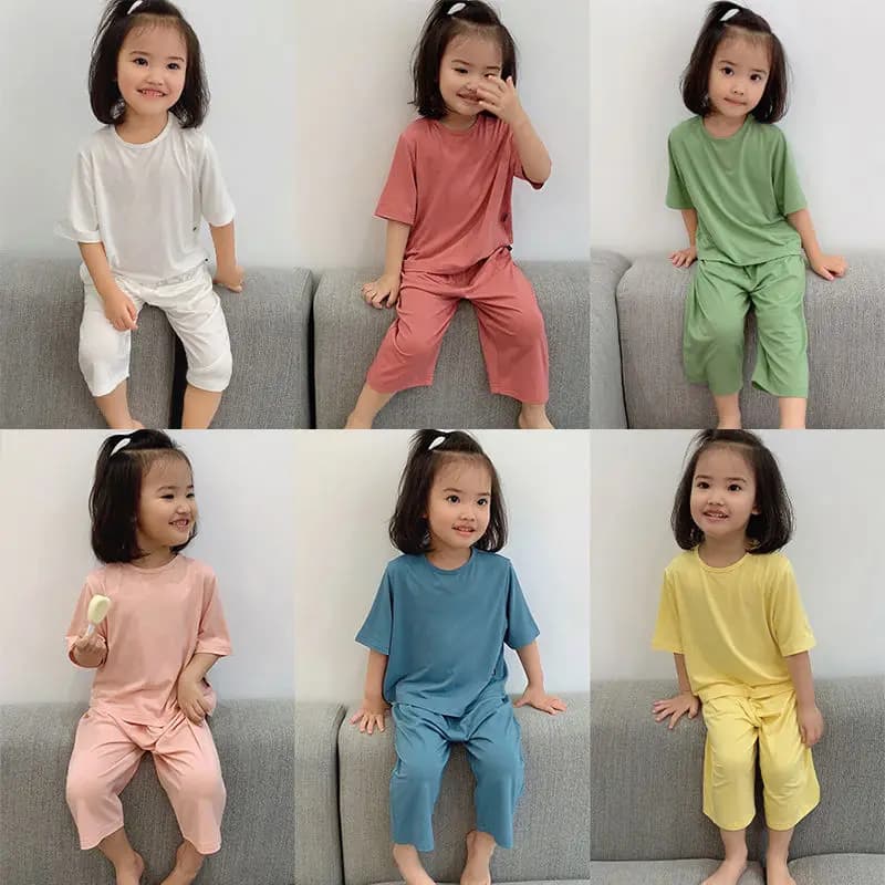 1-6 anni di Colore Solido Vestiti Del Bambino Set Estate Modale Neonato Delle Ragazze Dei Ragazzi Vestiti 2PCS Pigiama Del Bambino Unisex Set di Abbigliamento Per Bambini