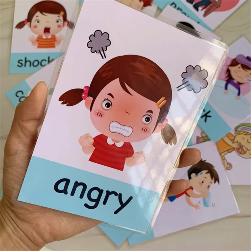 14 pz Montessori Baby Inglese Carte di Apprendimento Del Fumetto Emozione Flash Card Per I Bambini Primi Giocattolo Educativo Gioco di Memoria Per I Bambini