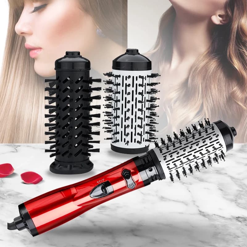 Hair Dryer Brush 2 Replaceable Head 360 Rotating AirFlow Hot Air Brush Curling Straightening Ionic Round Blow Dryer Hair Comb