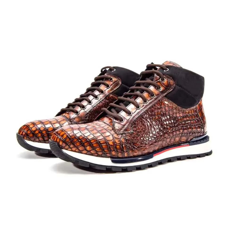 Chue stivali da uomo in coccodrillo scarpe casual da uomo scarpe da uomo in pelle di coccodrillo scarpe da uomo in coccodrillo colore marrone pennello colore scarpe da uomo