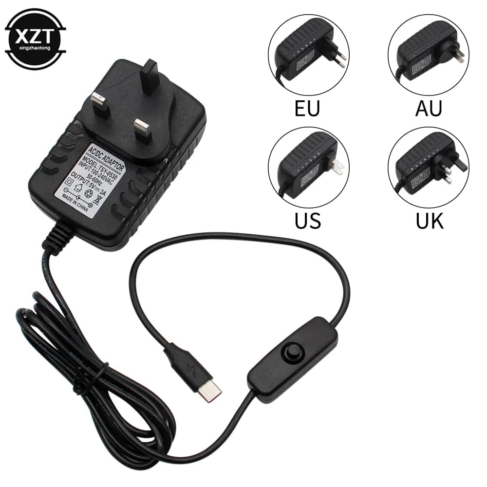 Raspberry Pi 4 alimentatore di tipo C adattatore di alimentazione 5V 3A con interruttore ON/OFF caricabatterie EU US AU UK per Raspberry Pi 4 modello B