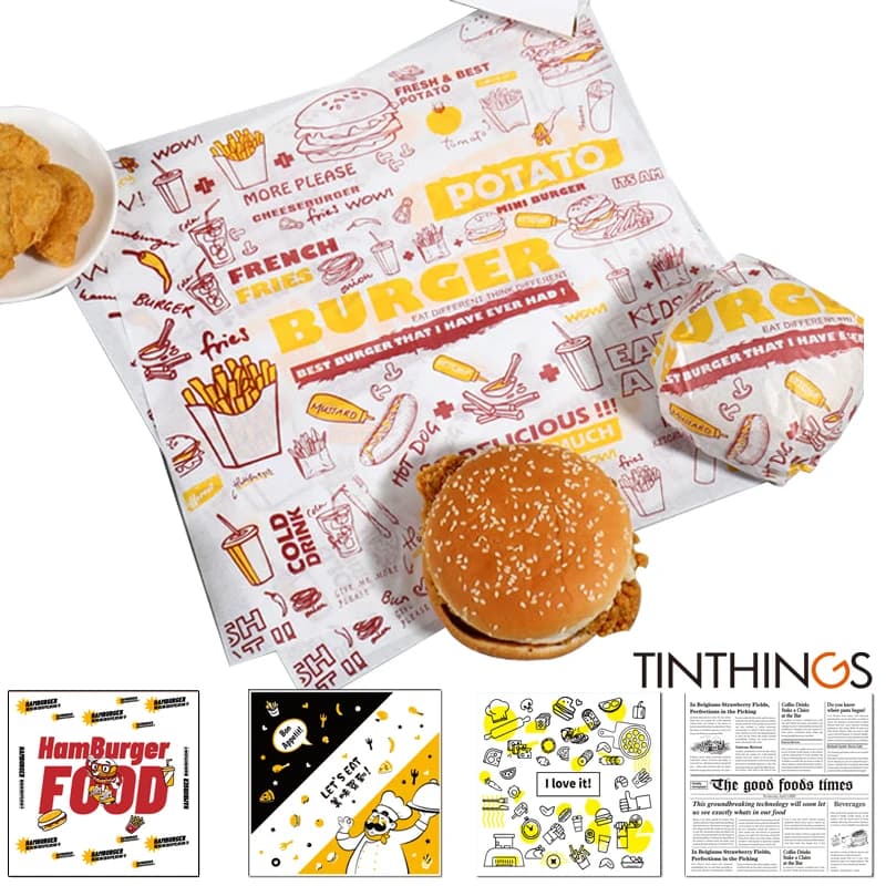 25 pezzi di carta cerata per uso alimentare carta per grasso involucri per alimenti pane Sandwich hamburger patatine fritte strumenti di cottura carta oleosa Fast Food personalizzato