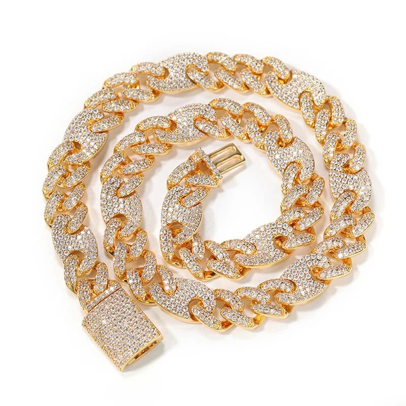 Hip Hop Micro Paved AAA CZ Stone Bling Iced Out Solid Coffee Bean Cuban Link Chain Necklace for Men Rapper Jewelry Drop Shipping