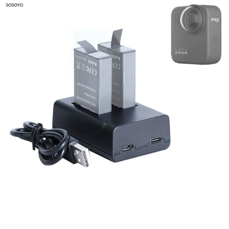 Per GoPro MAX Supporto per caricabatterie doppio per batteria USB a ricarica rapida per accessori per action camera GoPro MAX