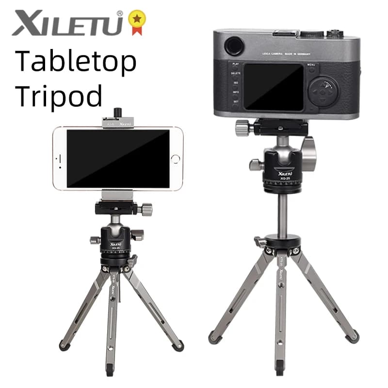XIELTU XTS-20 + XG-25 Mini aluminum tripod with detachable ball head 360 degree rotation, aluminum alloy tripod for GoPro DSLR