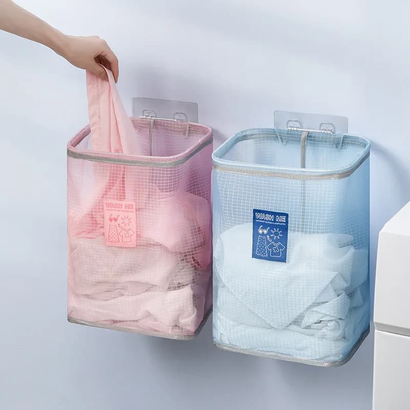 Foldable whiteboard basket, organizer for dirty clothes, bathroom clothes, mesh glove bag, frame bucket for wall hanging basket for home