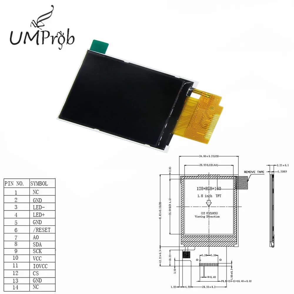 Modulo Display LCD TFT a colori da 1.8 "pollici Display 128x160 ST7735 interfaccia seriale SPI porte IO per Arduino Kit fai da te STM32
