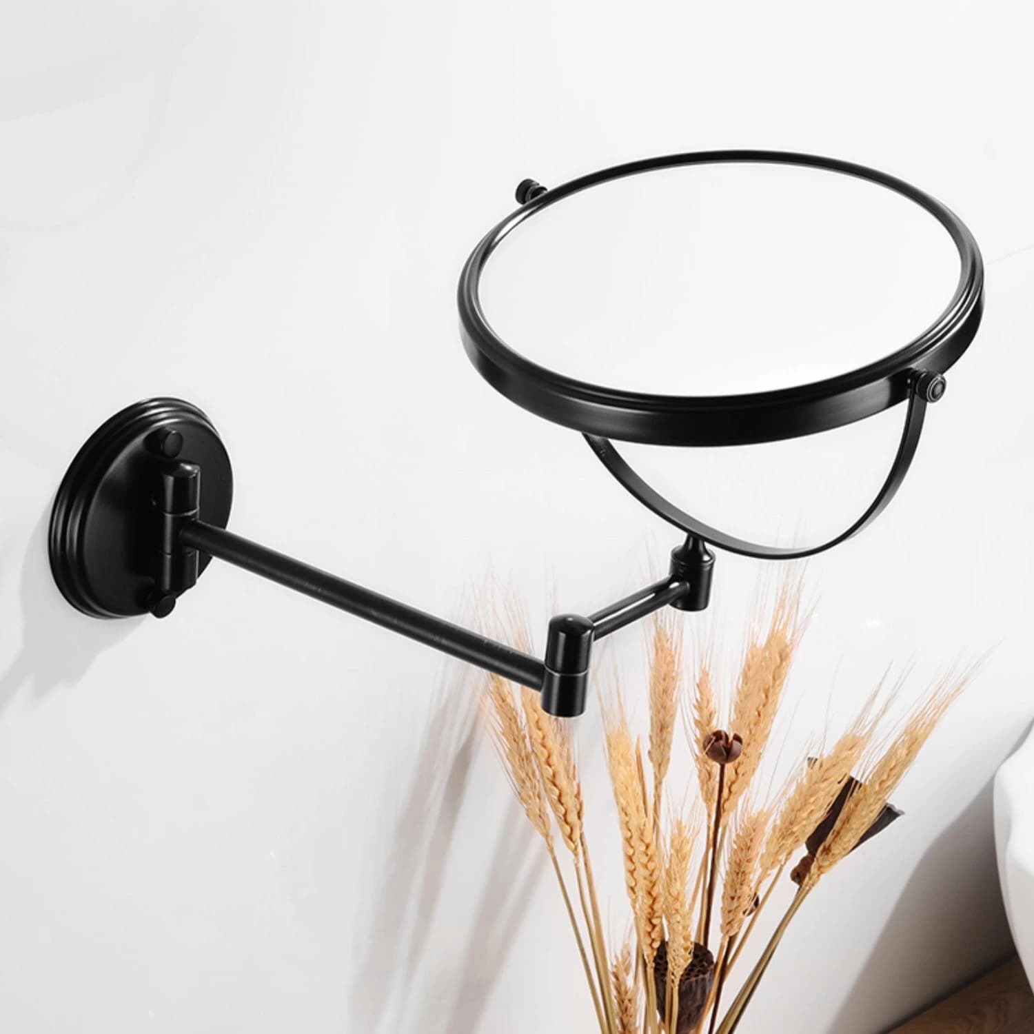 Specchio per trucco nero/antico Specchi da bagno in ottone 3 X Specchio ingranditore Pieghevole Rasatura 8 " Specchio rotondo con gancio a parete a doppio lato