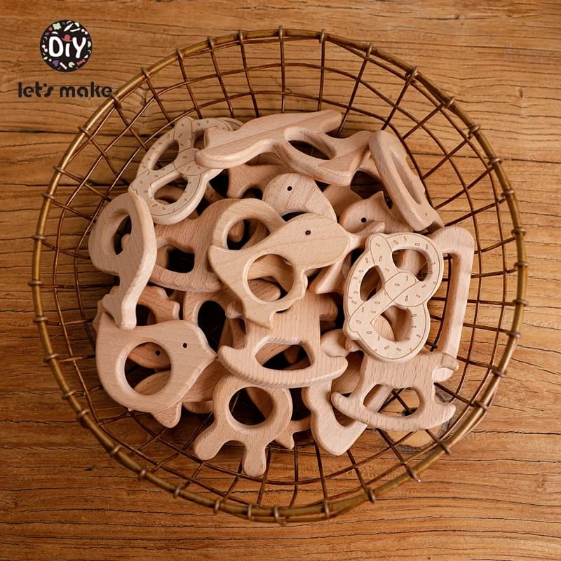 5 pezzi all'ingrosso animale massaggiagengive in legno roditore ciuccio ciondolo giocattoli in legno fai da te collana per bambini regalo BPA gratuito faggio riccio uccello