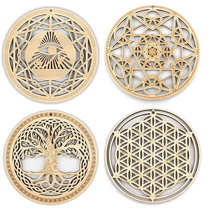Set di 10 pezzi geometria sacra Wall Art Crystal Grid meditazione Chakra arte della parete in legno Yoga Decor regali spirituali
