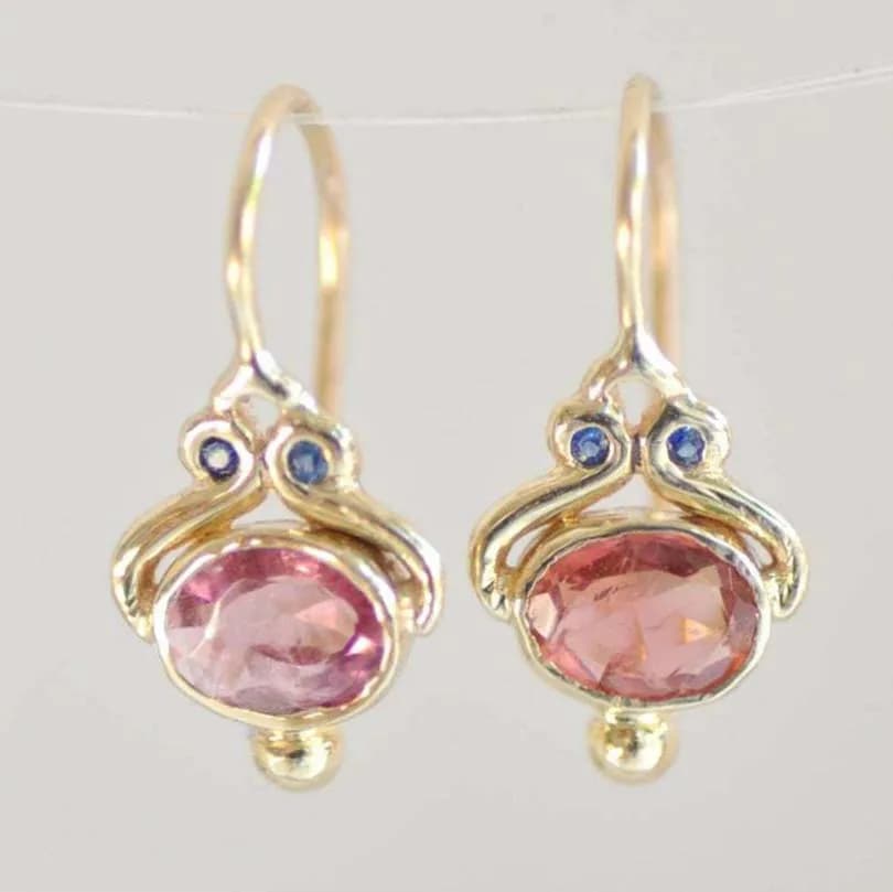 Unique Gold Color Oval Pink Simulated Tourmaline Dangle Hook Earrings Women Jewelry Gifts