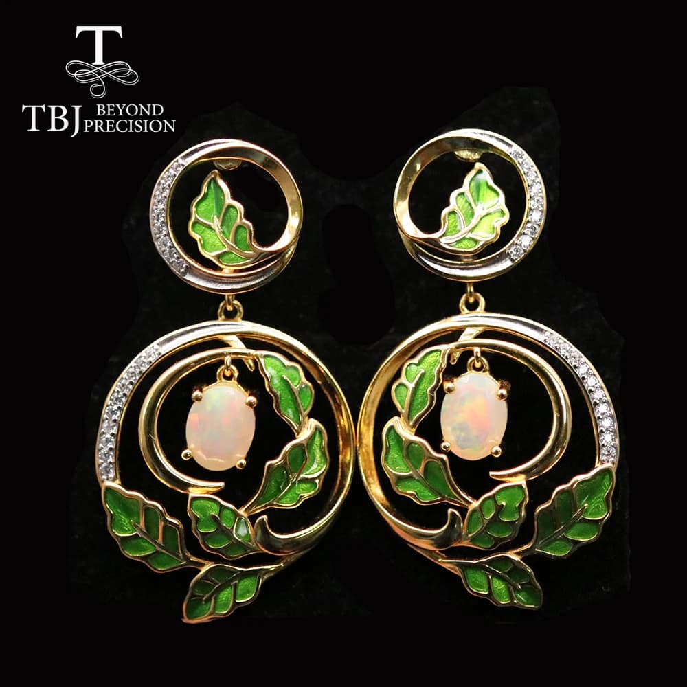 Women's Unique Enamel Opal Clasp Big Earring 925 Sterling Silver natural gemstones Fine Jewelry for Party