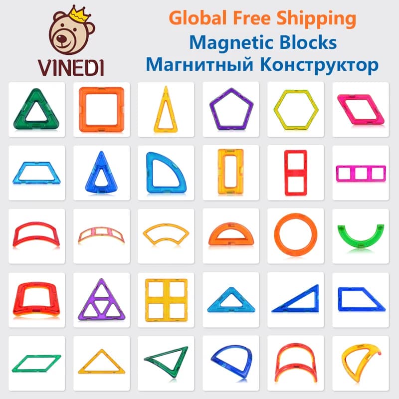 VINEDI Blocchi Magnetici di Grandi Dimensioni, Piastrelle Magnetiche, Blocchi da Costruzione Magnetici, Giocattoli Educativi Montessori per Bambini