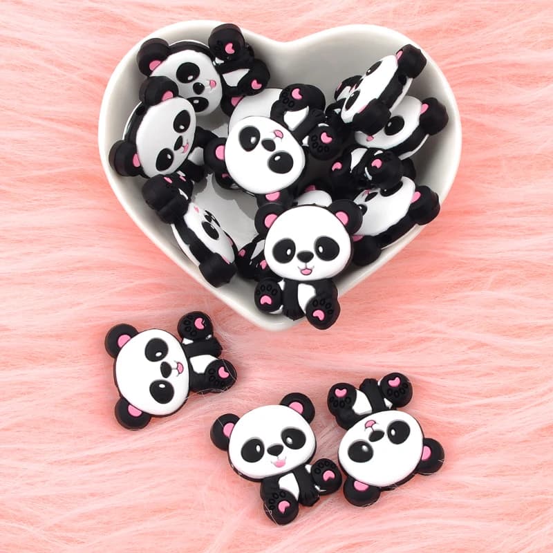 Perline in silicone Panda 5 pz/lotto Perline per dentizione per bambini senza BPA per gioielli fai da te Creazione di gioielli masticabili Regalo per la dentizione del bambino