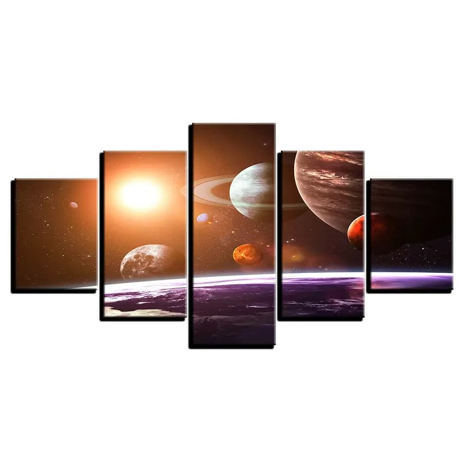 5 Pieces Planets Space Outer Universe Stars Sun Painting Art Print Wall Decorations for Home Images HD 5 Panel Posters Paintings without Frame