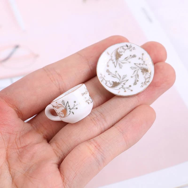 1Set 1/12 tazza da tè in ceramica casa delle bambole in miniatura stoviglie tazza e piattino decorazione cucina decorazione accessori casa delle bambole