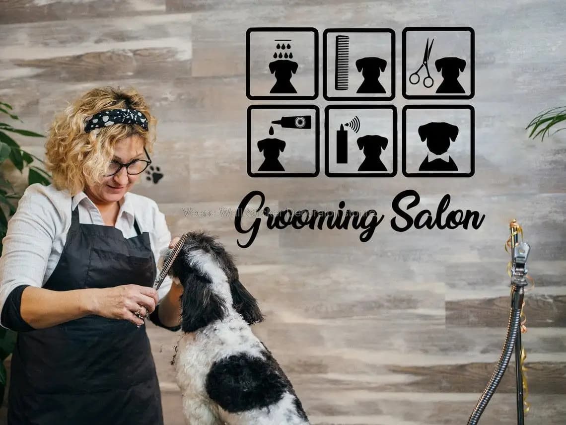 Pet Dog Grooming Salon Vinyl Wall Decal Animal Dog Pet Shop Decal Store Front Signboard Door Window Decoration Poster murale CW2