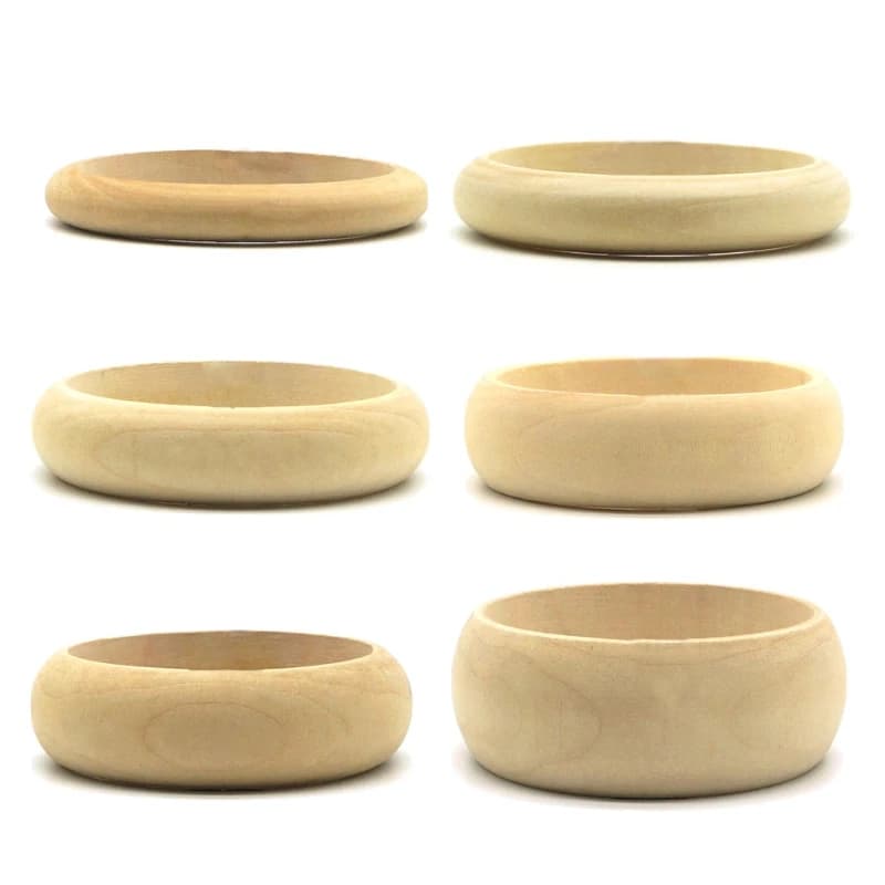 6Pcs White Wood Bracelets Unfinished Round Wood Ring Natural Wooden Hoop for Creating Craft Jewelry With DIY Painting