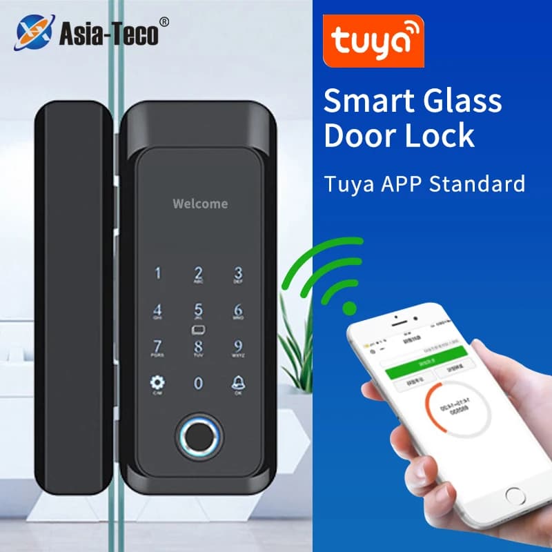 Smart Glass Door Biometric Fingerprint Lock Tuya APP controllo Bluetooth serratura elettronica 13.56Mhz RFID Card