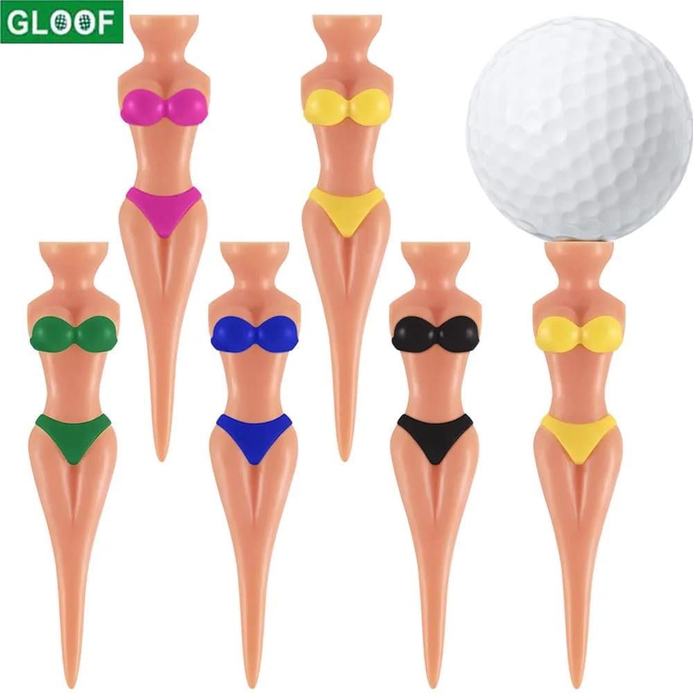 T-shirt da golf divertenti da 5 pezzi T-shirt da golf per ragazza bikini da donna, T-shirt da golf pin-up in plastica da 78 mm, T-shirt da golf per l'allenamento del golf, Accessori da golf