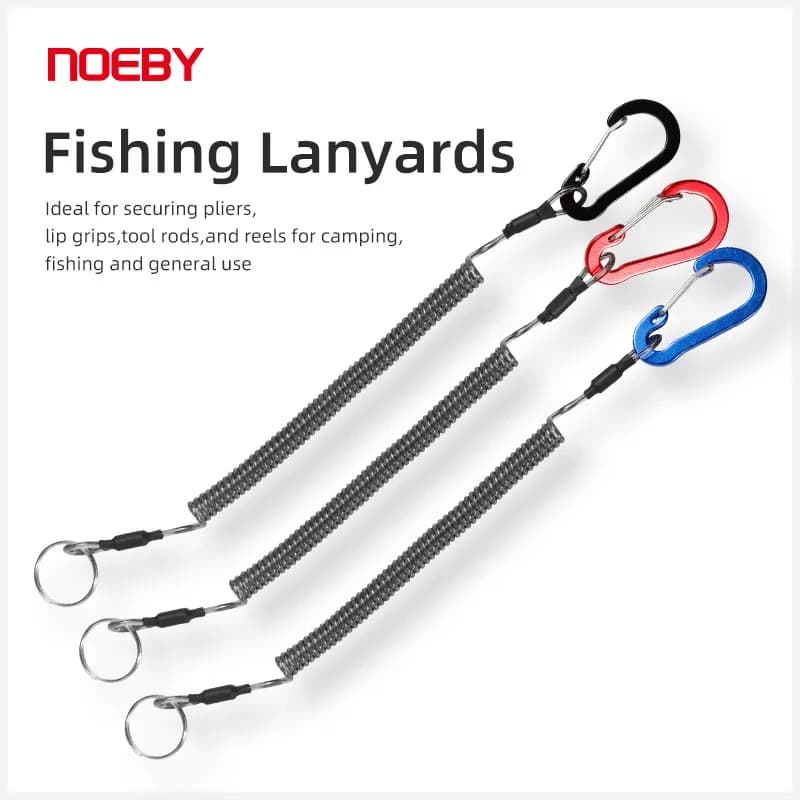 NOEBY-Cordino da pesca resistente, moschettone in alluminio a spirale per pinze con impugnatura a labbro, barca, attrezzatura da pesca in kayak, 21 cm