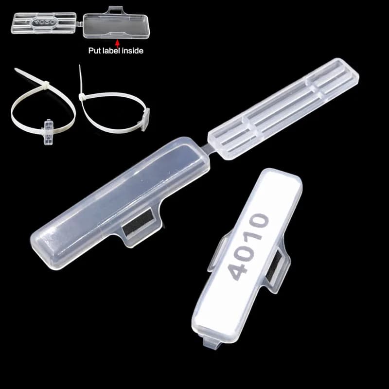 50 Pezzi Etichette Identificative in Plastica per Fascette, Impermeabili, per Isolamento Cavi, Segnalazione, Porta Nome, Espositore, Sigillo di Identificazione