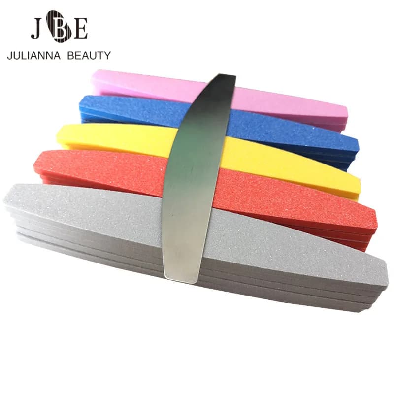 100pcs Thick Nail Buffer Block Replacement Pads With Stainless Metal Hand 100/180 Half-Moon Nail File Manicure Nail Art Tool