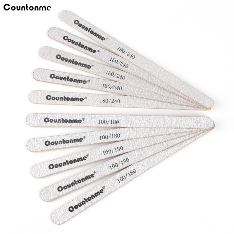 10 pieces wooden nail files thick paper heavy duty 100/180 180/240 grey block for manicure polishing gel wood sanding nail file set