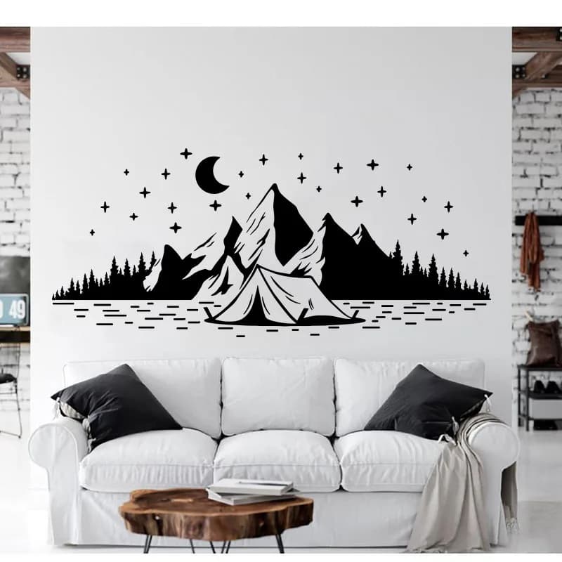 Grande campeggio viaggio Mountain Star Moon Wall Sticker camera dei bambini Camper Rv esplora Jungle Forest Nature Wall Decal Vinyl Decor
