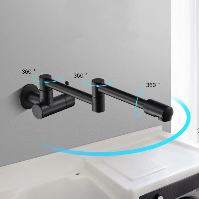 Silver Wall Mounted Pot Filler Faucet, Foldable Stretchable Kitchen Faucet, Copper Commercial Swing Arm Faucet for Sink Garden