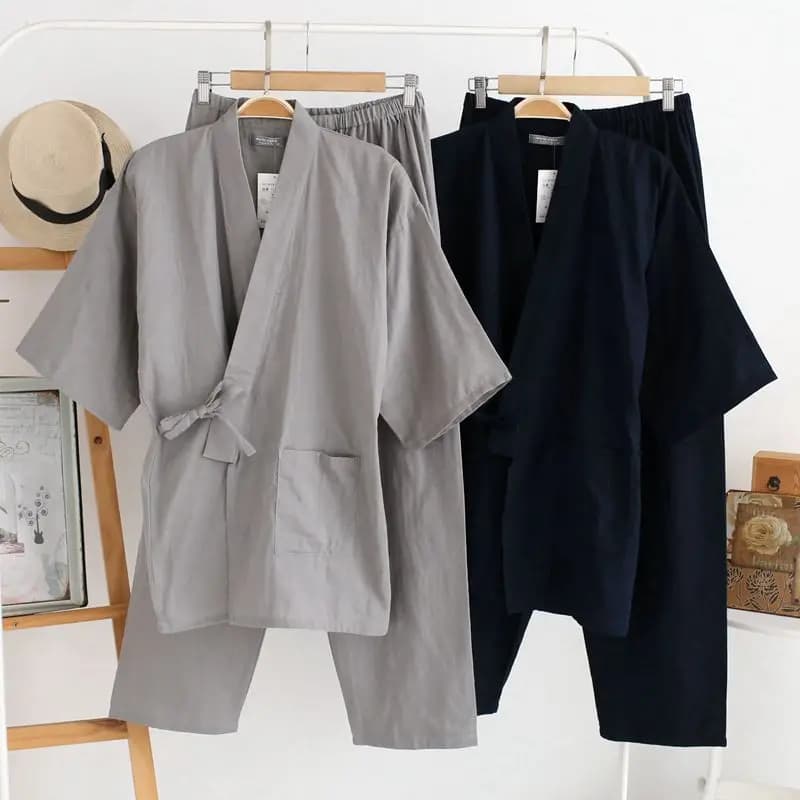 Cardigan kimono Japanese style 2 pieces Set men's nightwear comfortable cotton dress home dress dress casual nightwear daily