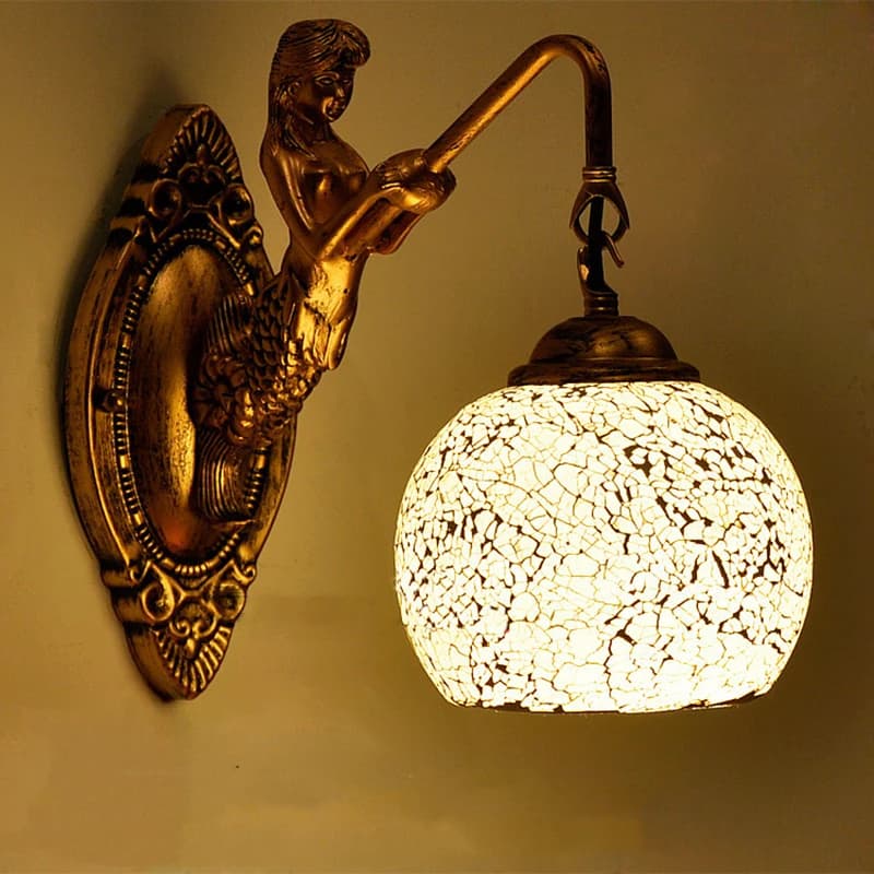 Lampade decorative a mosaico turco nordico in vetro colorato fatto a mano, applique da fata a sirena retrò, applique da parete antiche per l'illuminazione domestica