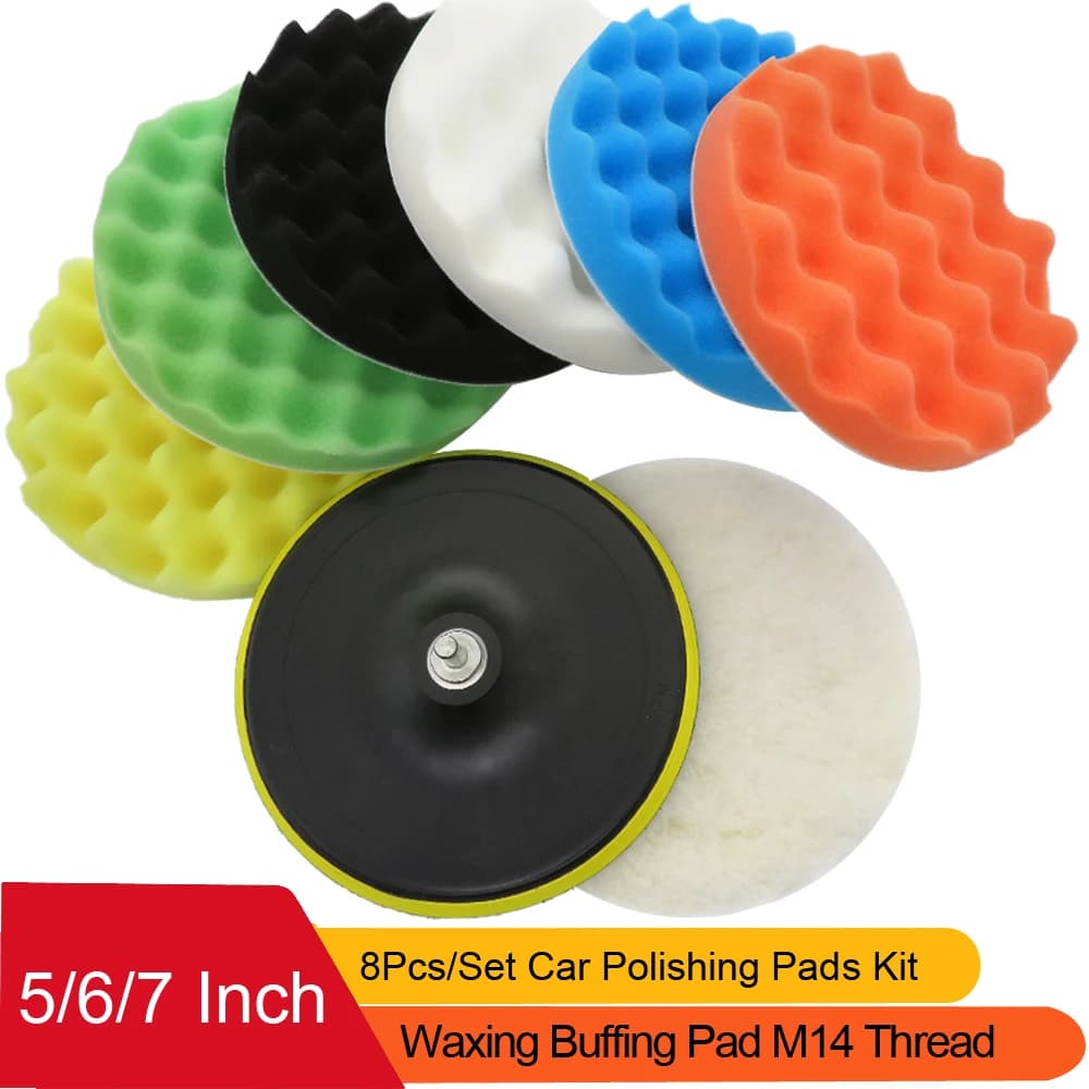 5/6/7 pollici 8 pz/set Kit tampone per lucidatura Auto spugna pulita tampone per lucidatura ceretta m14 filo palla di lana Auto Backer Pad cura di riparazione Auto