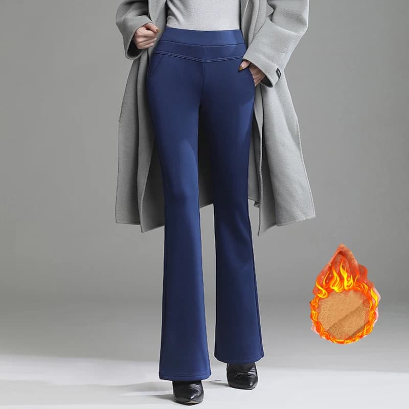Donne calde inverno Flare pantaloni addensare pile pantaloni donna nero blu rosso vita alta pantaloni elasticizzati velluto caldo Legging S-4XL
