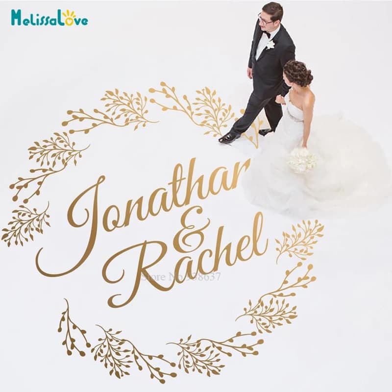Wreath Olive branch Custom Name Dance Floor Sticker Wedding Party Floor Monogram Decal Removable Vinyl Wall Stickers BA855