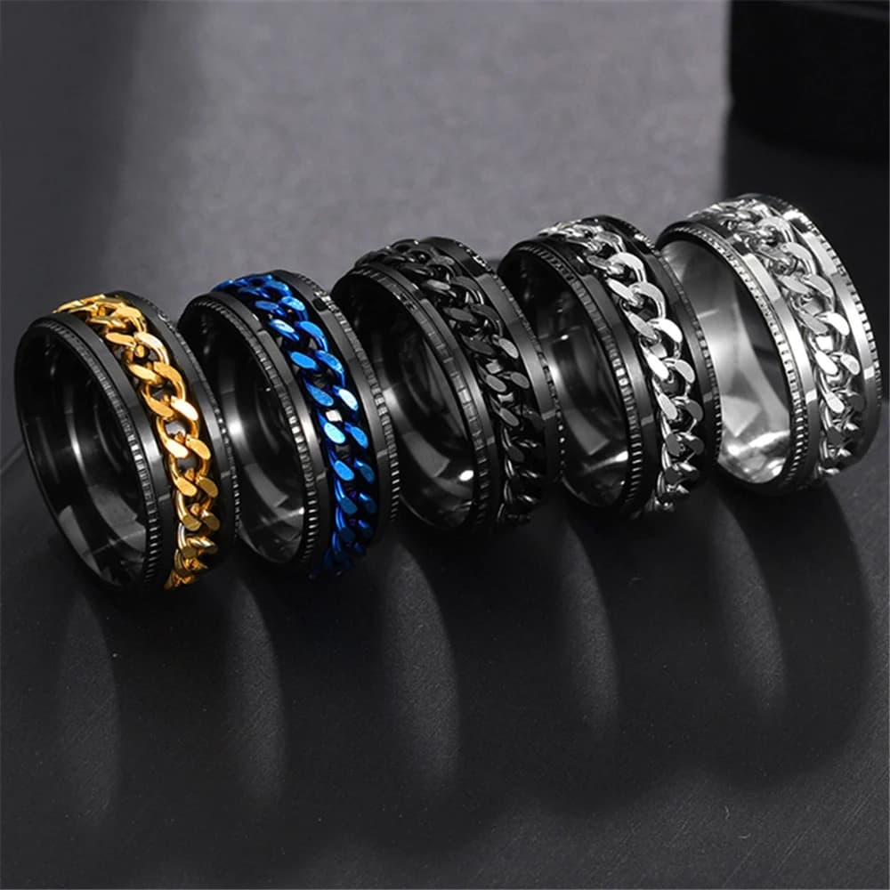 Ansia Fidget Spinner Rings per uomo anello a catena cubana girevole girevole in acciaio inossidabile per donna Punk Rock gioielli antistress