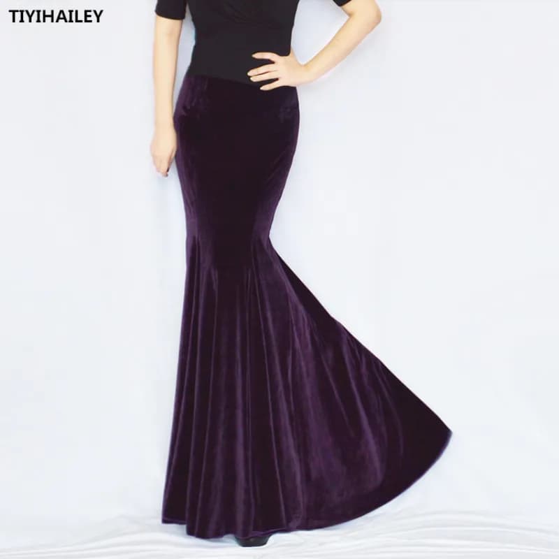 TIYIHAILEY-Gonna lunga lunga da donna, Sirena, Coda di pesce, Vintage, Velluto, Elegante, Sottile, Anca, Primavera, Inverno, Nuova moda 2025