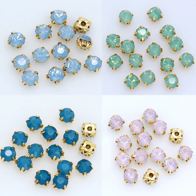 7mm 36 pezzi colori opale misti vetro cucire su strass con artiglio dorato retro piatto opale bianco cucire su artiglio strass per indumenti