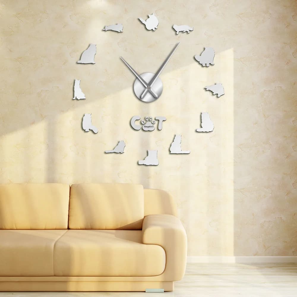 Ragdoll Cat Wall clock with large mirror effect DIY-Year Cat Races Cats Stickers Giant wall clock without DIY frame