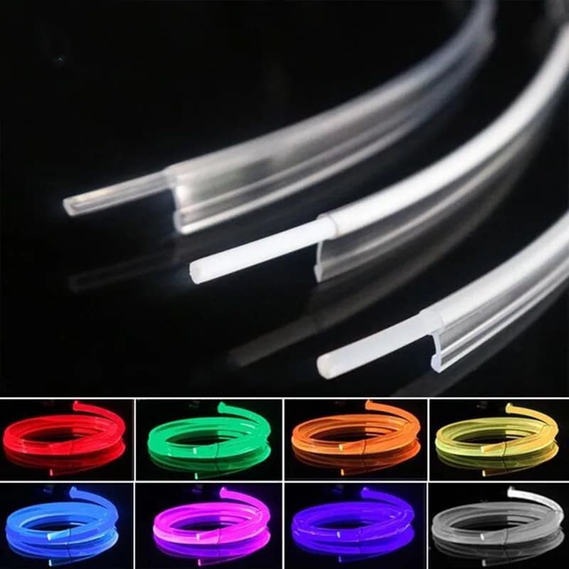 Bendable Solid Core Clear 2.5mm(Dia.) T-shape Side Glow Fiber Optic Cable with Skirt Fin for Car Decorative Atmosphere Lighting
