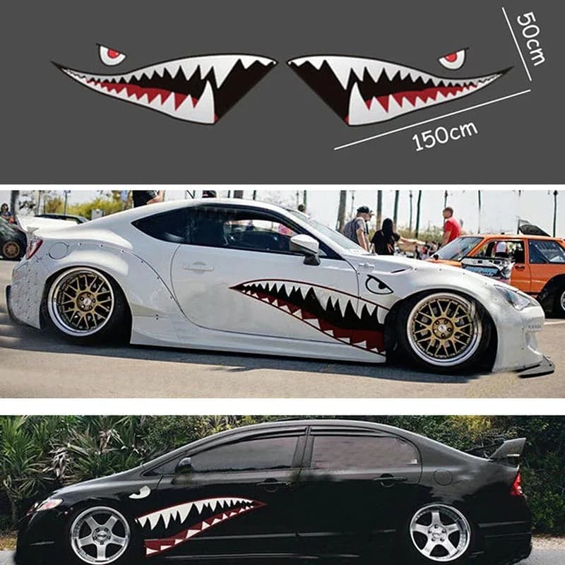 2X decalcomania dell'autoadesivo dell'automobile del PVC della grafica dei denti della bocca dello squalo di DIY per l'automobile impermeabile