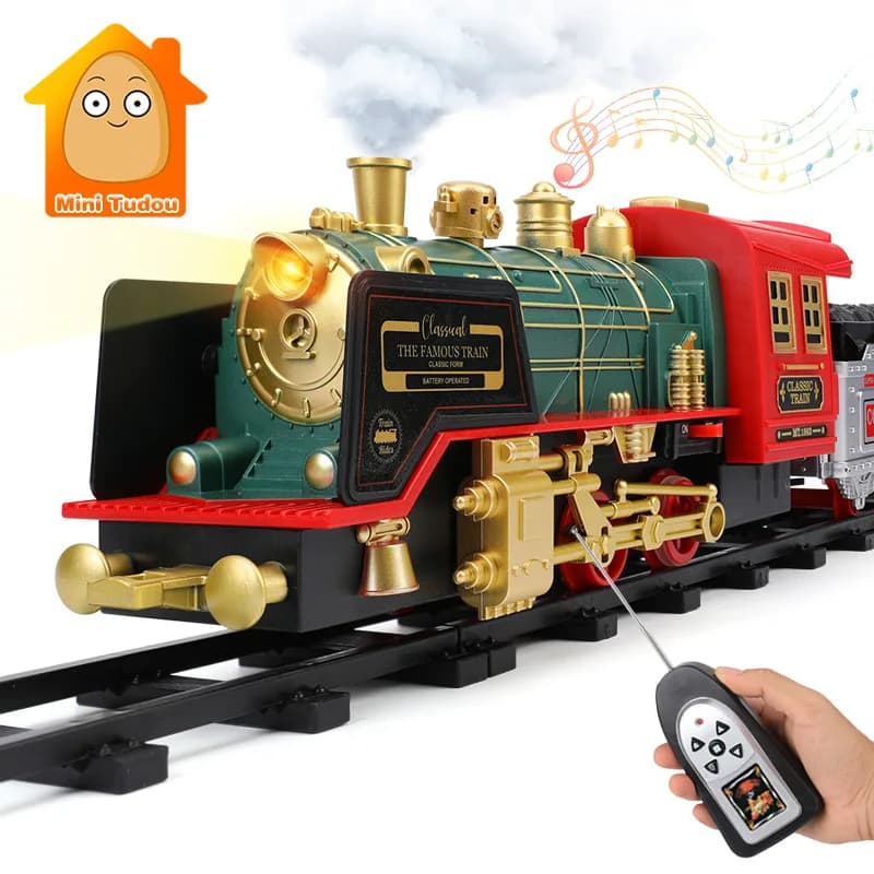 Trenino telecomandato Auto Simulazione classica Acqua Vapore Set ferroviario elettrico Regalo di Natale Giocattolo educativo per bambini