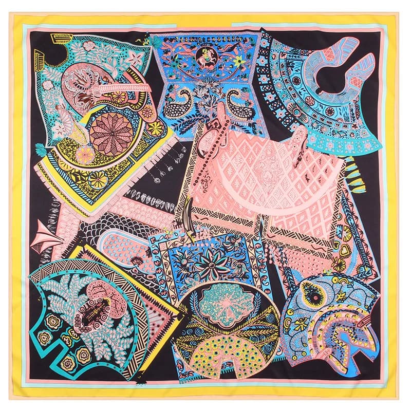 Silk scarf Twill hand rolled floral bag woman print square scarves wraps curled Echarpe Femme Bandana hijab