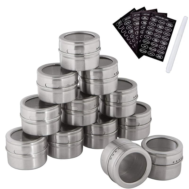 LMETJMA Set di barattoli magnetici per spezie con etichette per spezie e penna per lavagna Barattoli per condimenti per pepe e spezie in acciaio inossidabile