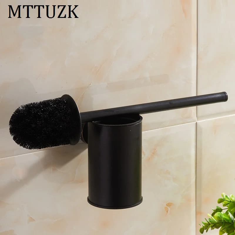 MTTUZK porta scopino per WC da bagno nero opaco a parete, scopino per WC cromato/dorato, scopino per WC nero in acciaio inossidabile 304