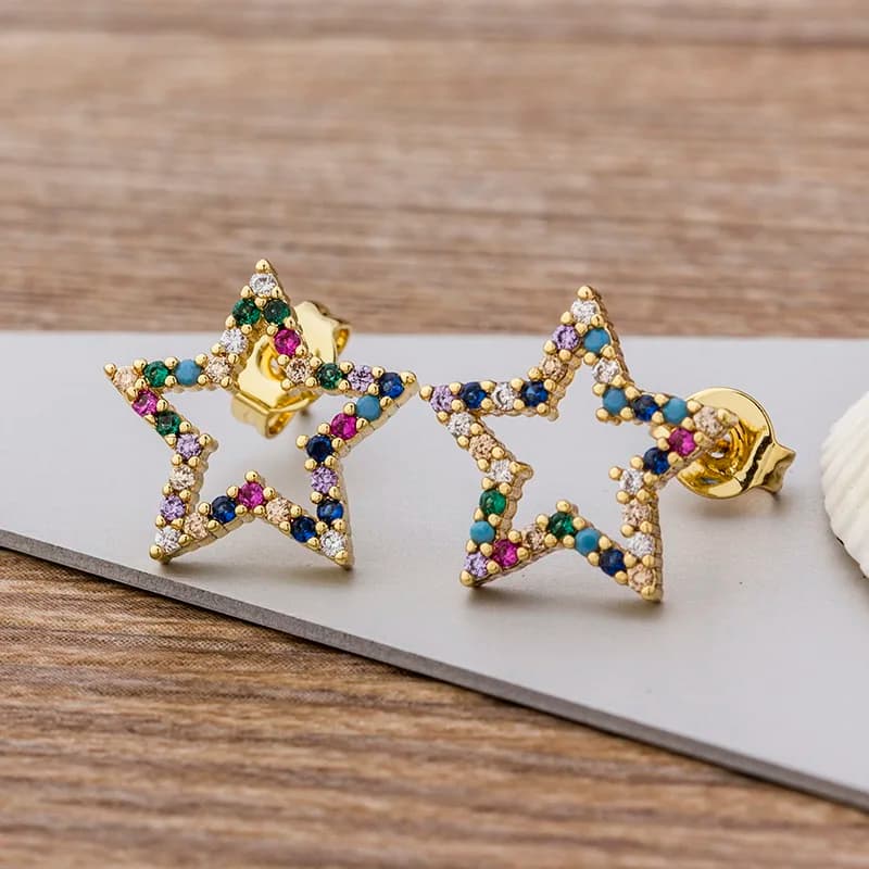 16 Styles Choice Colorful Micro Pave CZ Luxury Gold Color Rainbow Stud Earrings For Women Girls Fashion Party Jewelry Gift