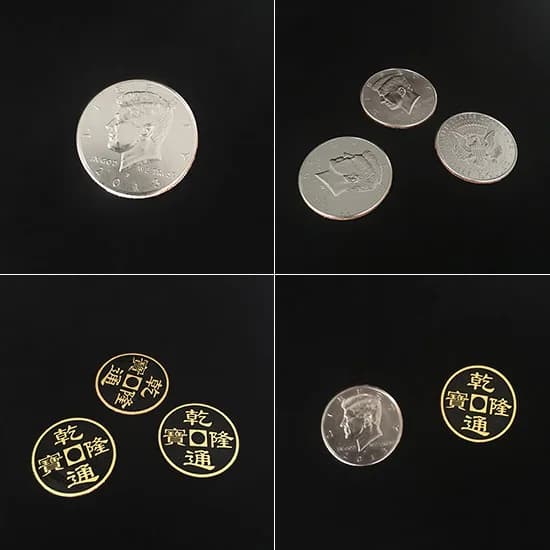 Double Face Super Triple Coin (DVD + Gimmick) trucchi magici Stage Close up Magia Coin apparing Magie Illusion Gimmick puntelli