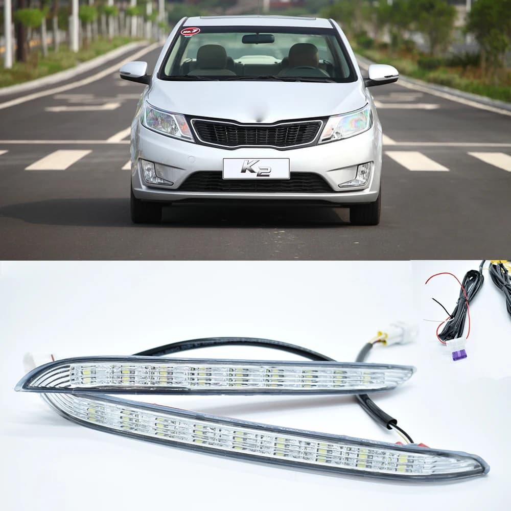2 PCS Turn Signal Style Car LED Daylights 12V LED Day Running Lights Fog Lamp Covers Hole DRL for Kia RIO K2 2011 2012 2013 2014