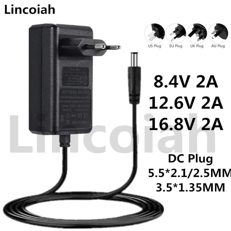 Lincoiah 8.4V 12.6V 16.8V 2A Caricabatteria al litio Adattatore di alimentazione US EU per 2S 3S 4S 18650 Caricabatteria ricaricabile agli ioni di litio