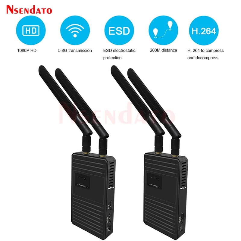 Trasmettitore e Ricevitore Video HD Wireless 5.8G, 200M 1080P 60Hz, Convertitore Audio Video Compatibile HDMI, Extender per Fotocamera TV PC
